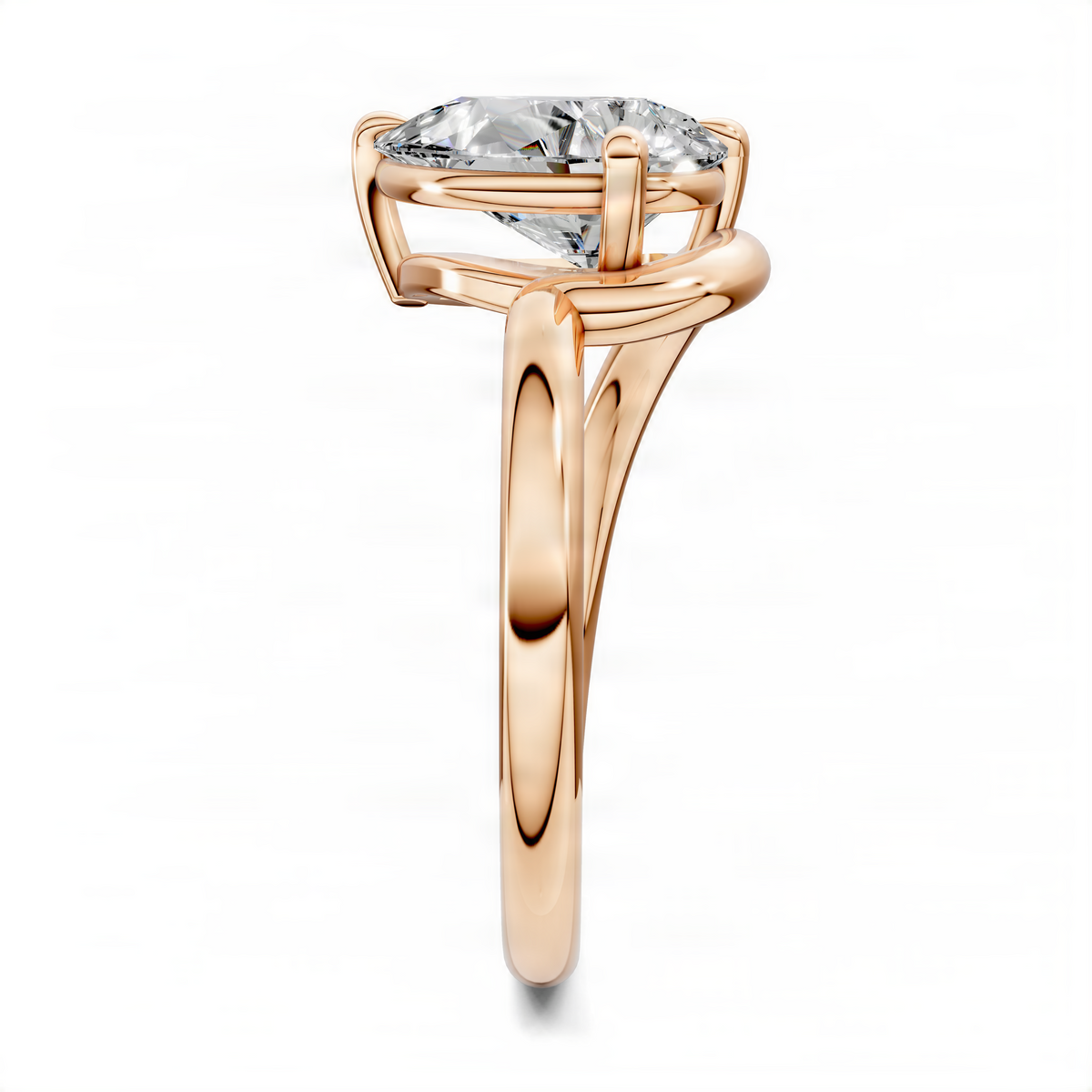 Rose gold solitaire ring with round center diamond and slim polished band