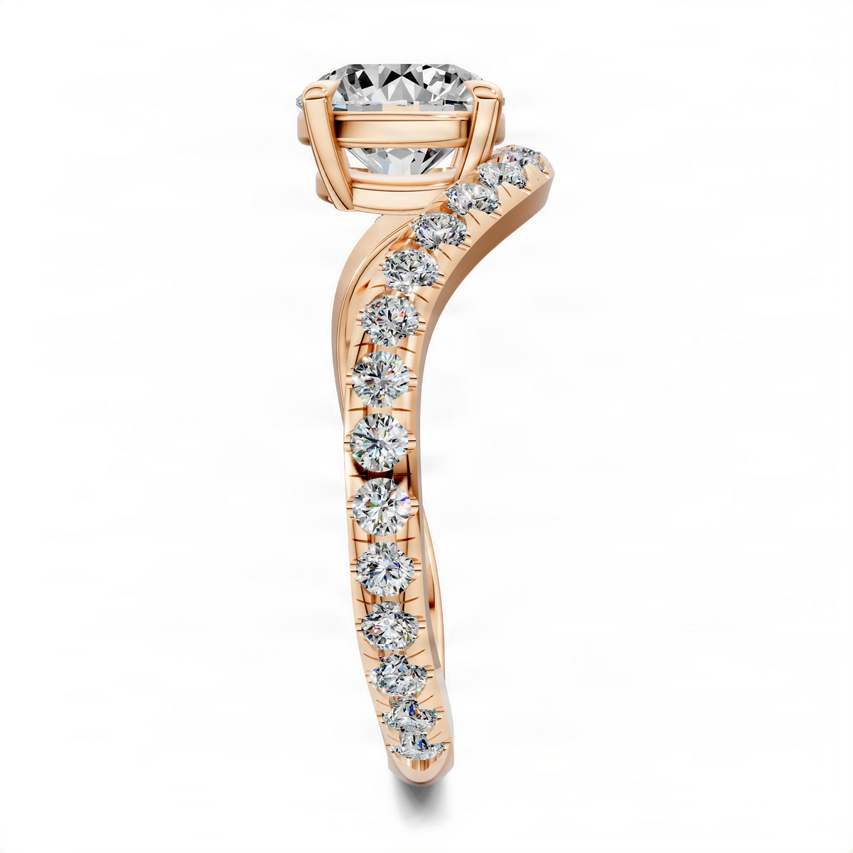 Opes round east-west pavé ring with round center stone and diamond pavé band