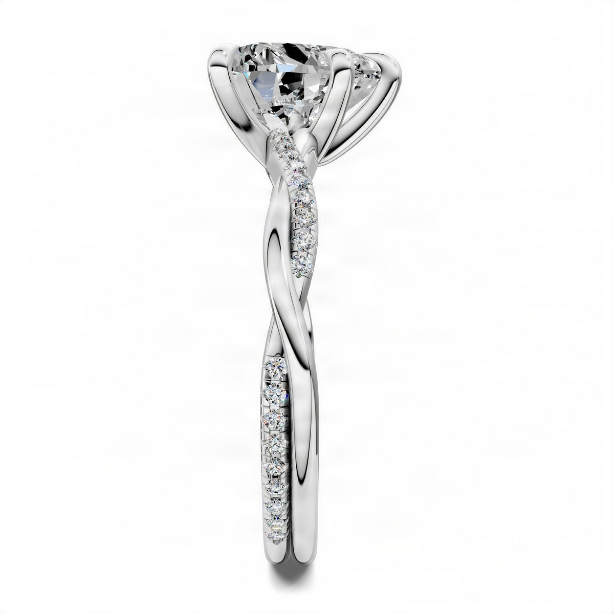 Heart scalloped twisted pavé ring with heart-shaped center stone
