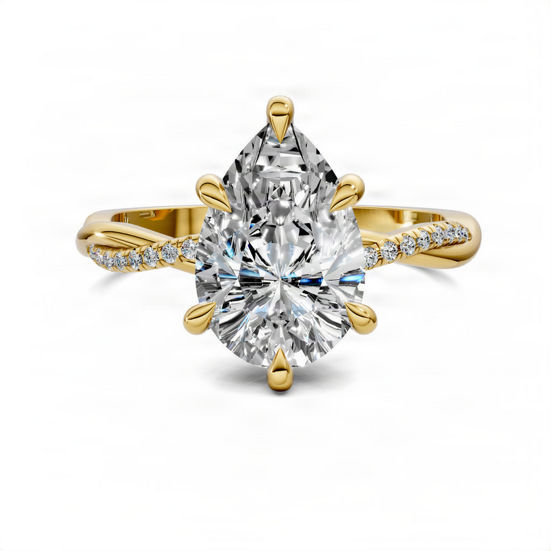 Opes Pear Scalloped twisted Pavé Ring