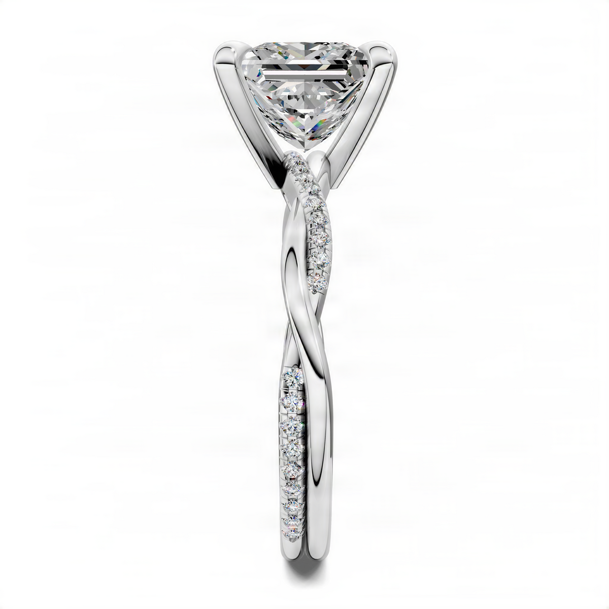 Platinum twisted pavé ring with princess-cut center stone