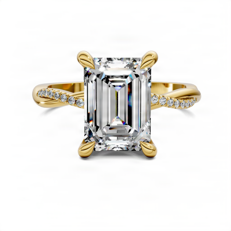 Opes Emerald Scalloped Twisted Pavé Ring