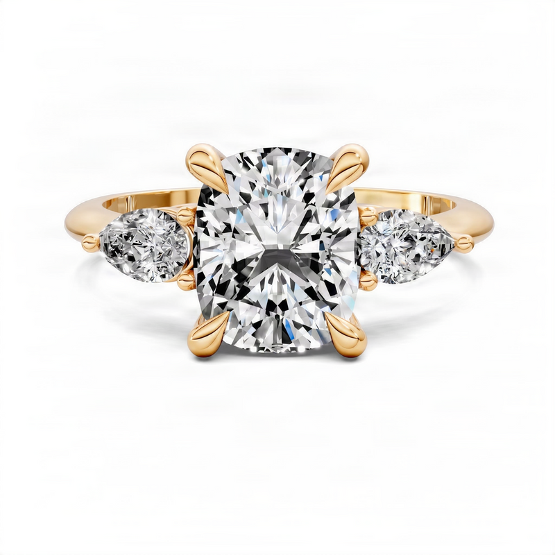 Opes Cushion Three Stone Ring