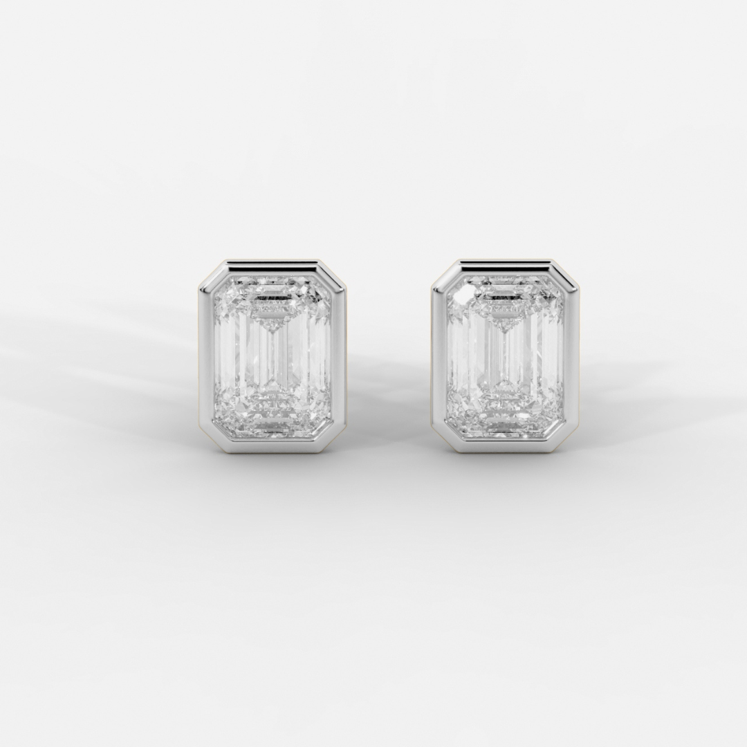 Emerald Cut Bezel Studs