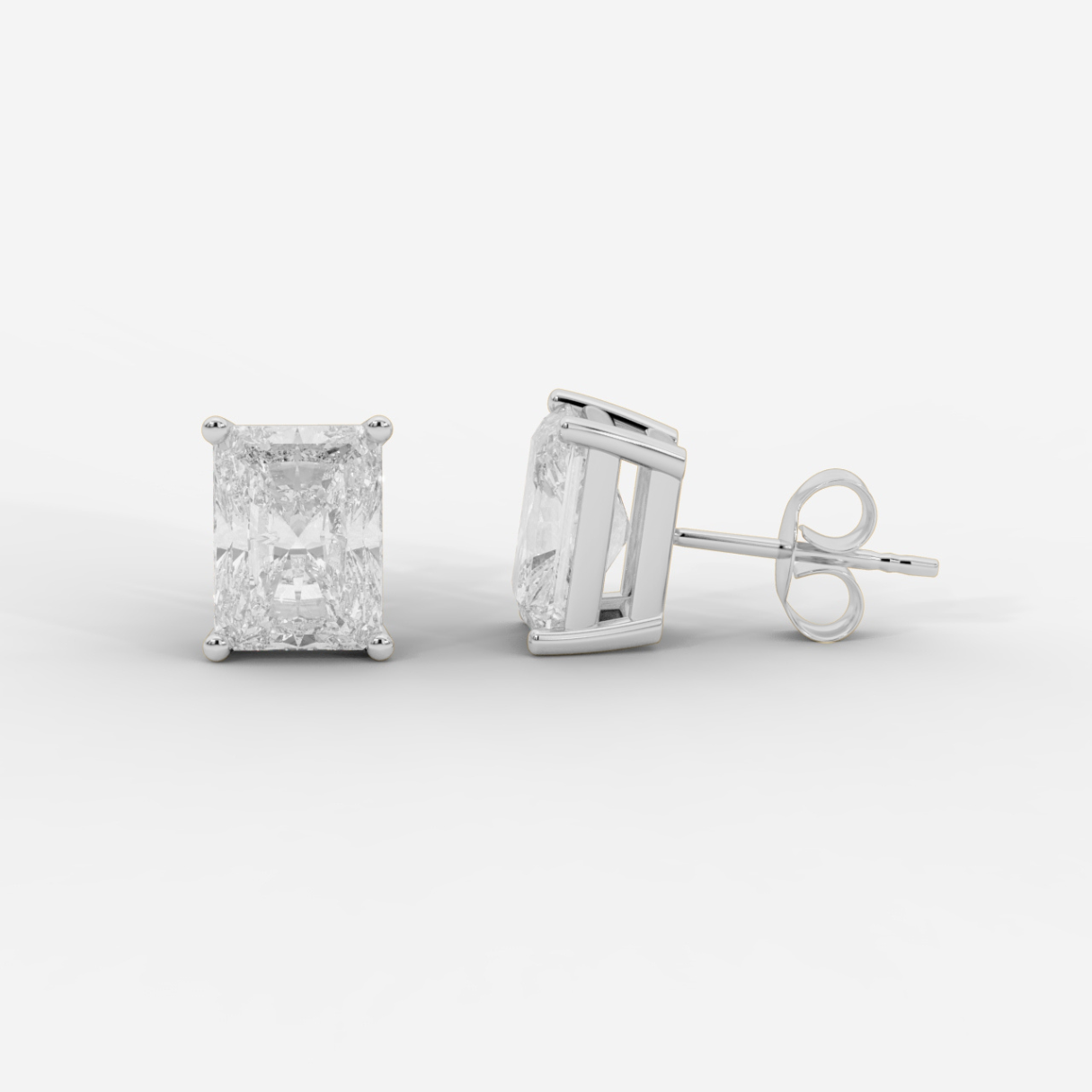 Radiant cut lab grown diamond basket stud earrings in gold by Opes & Co