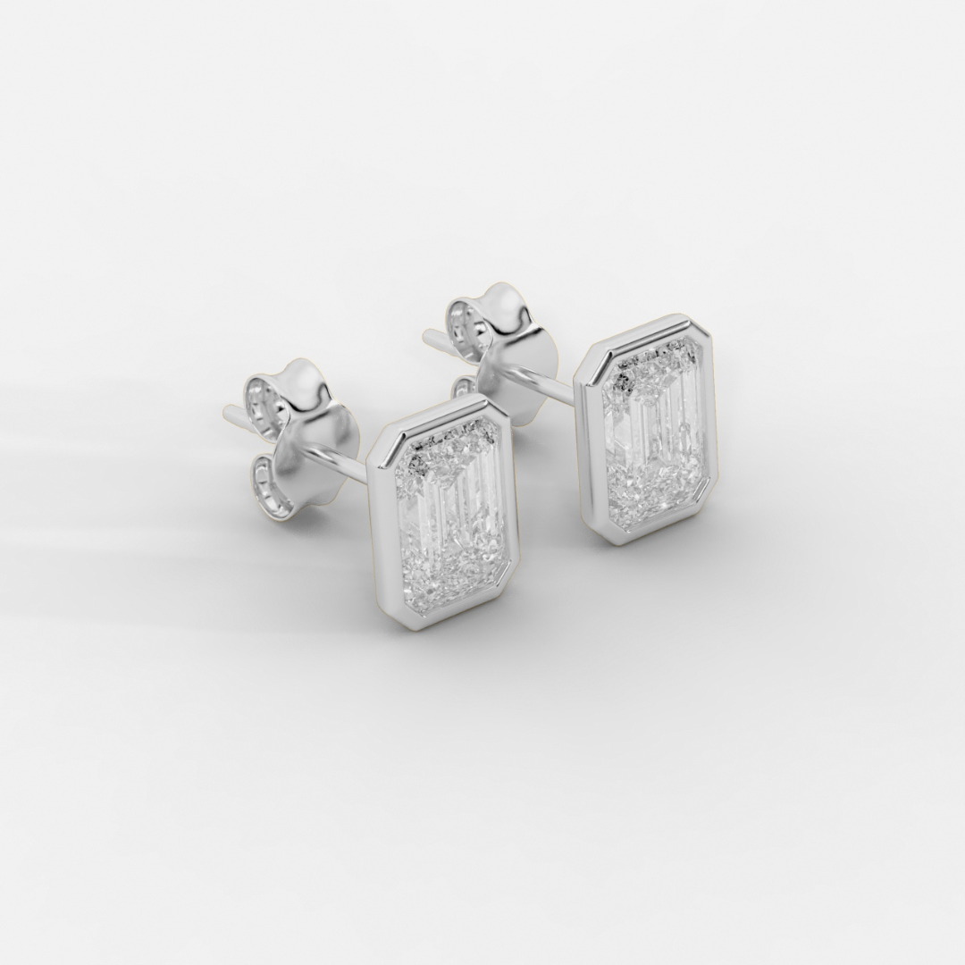 Emerald Cut Bezel Studs