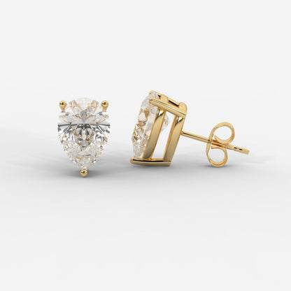 Pear cut lab grown diamond basket stud earrings in gold by Opes & Co