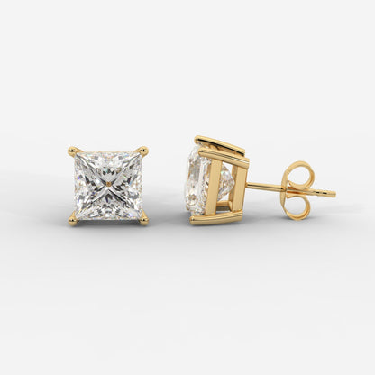 Princess cut lab grown diamond basket stud earrings in gold by Opes & Co