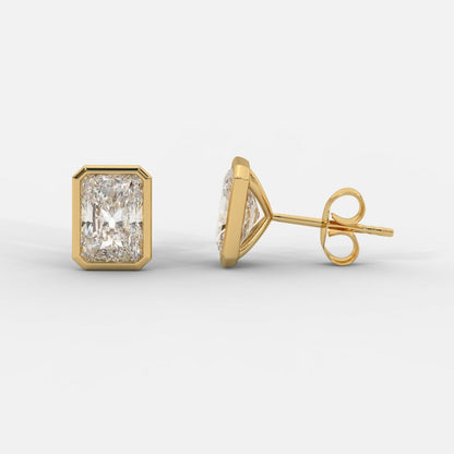 Radiant cut lab grown diamond bezel stud earrings in gold by Opes & Co