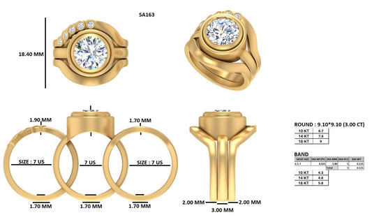 CUSTOM Round Brilliant cut 3CT F VVS2 LAB DIAMOND Ring and Bands