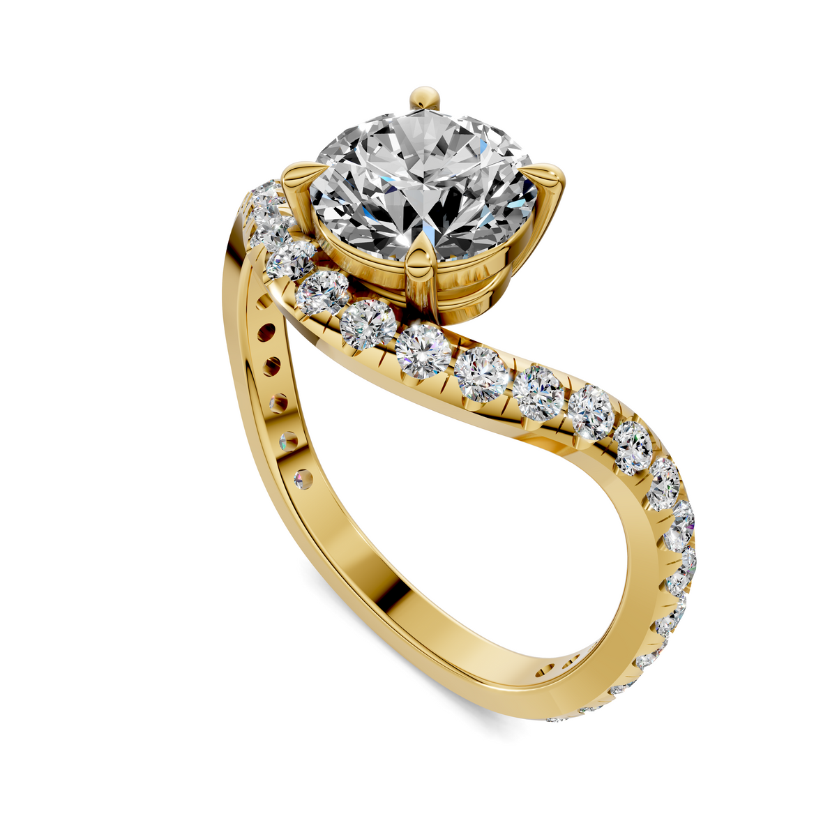 Yellow gold pavé ring with round center stone and pavé band