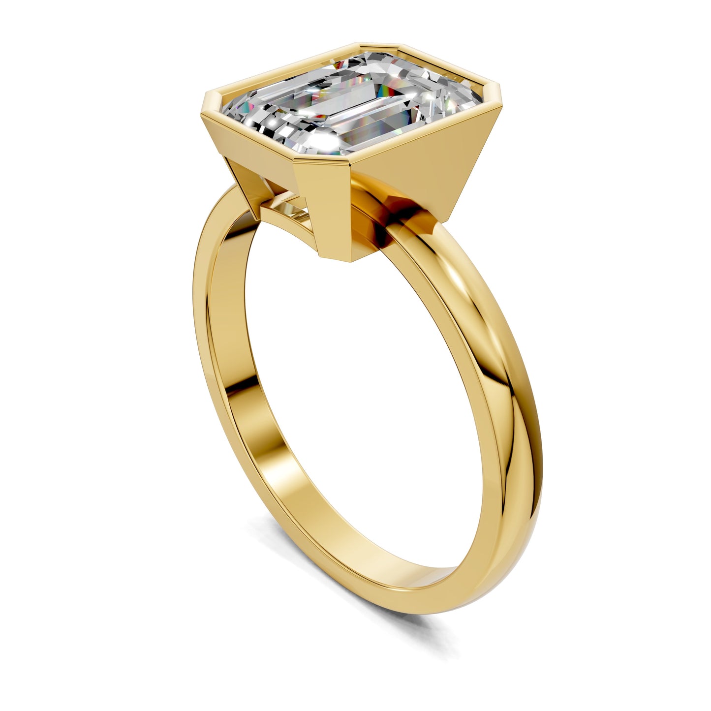Sarah Bezel Set Engagement Ring – 2.5ct Emerald Cut Lab Grown Diamond