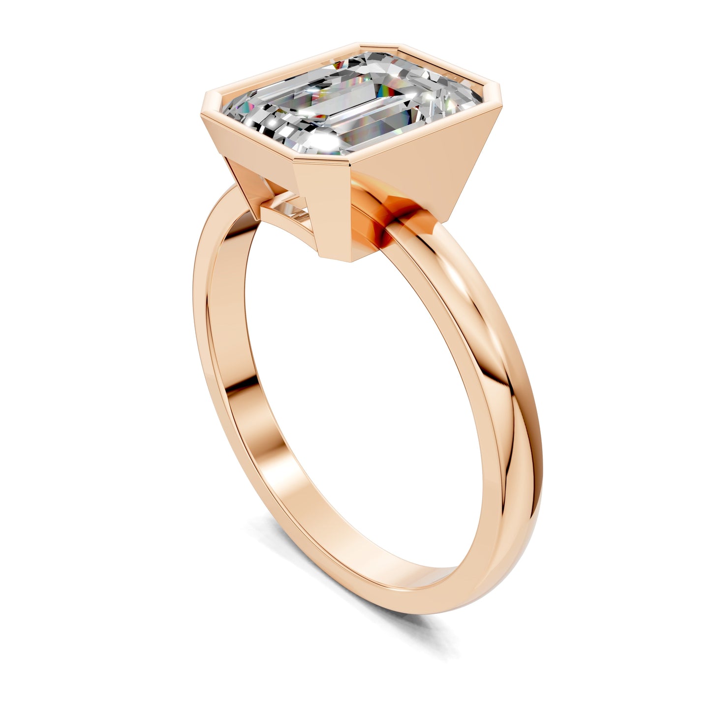 Sarah Bezel Set Engagement Ring – 2.5ct Emerald Cut Lab Grown Diamond