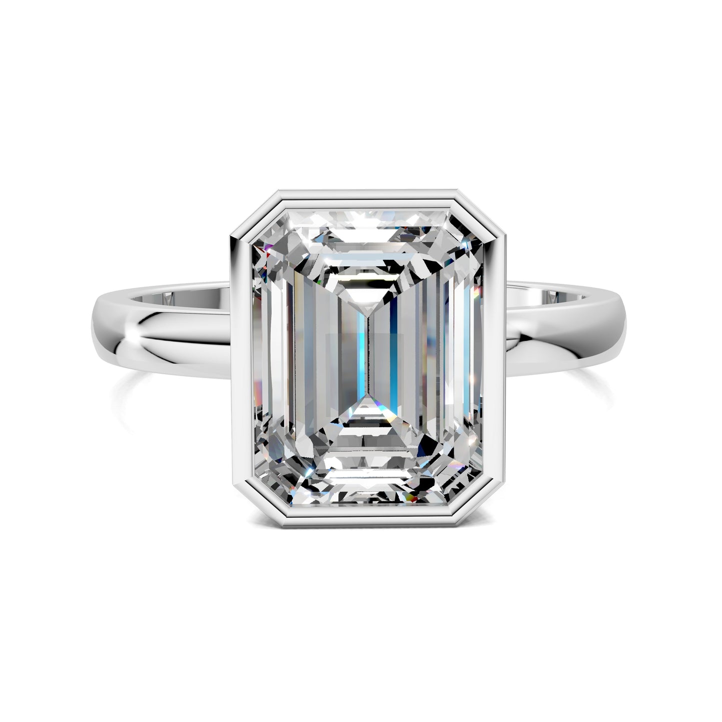 Sarah Bezel Set Engagement Ring – 2.5ct Emerald Cut Lab Grown Diamond