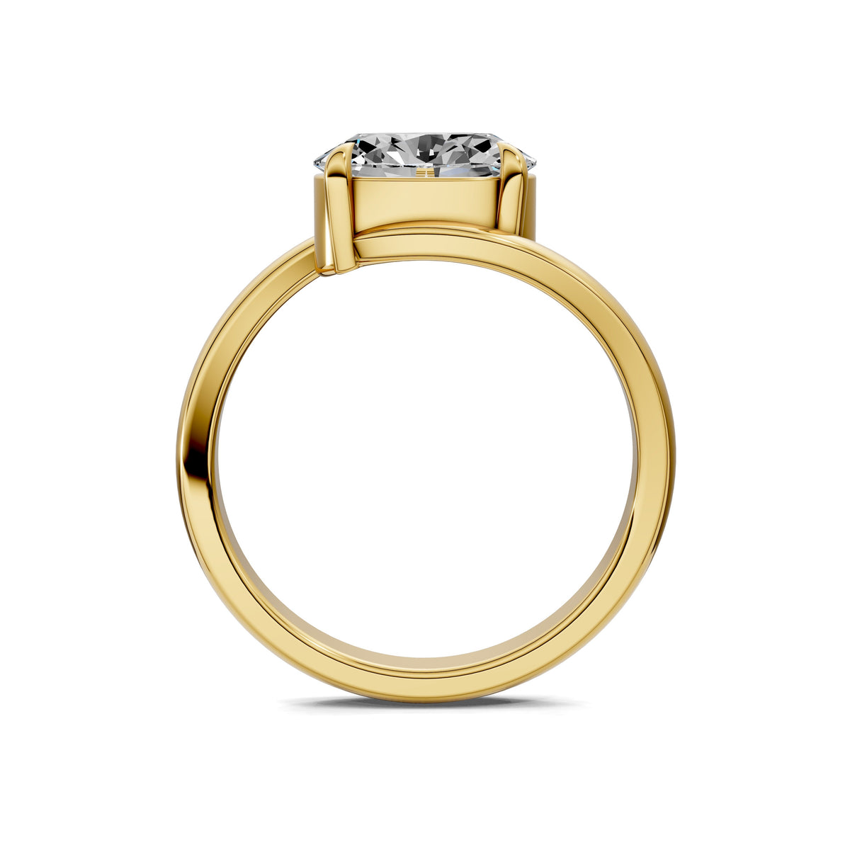 Yellow gold bypass solitaire oval diamond engagement ring, top view