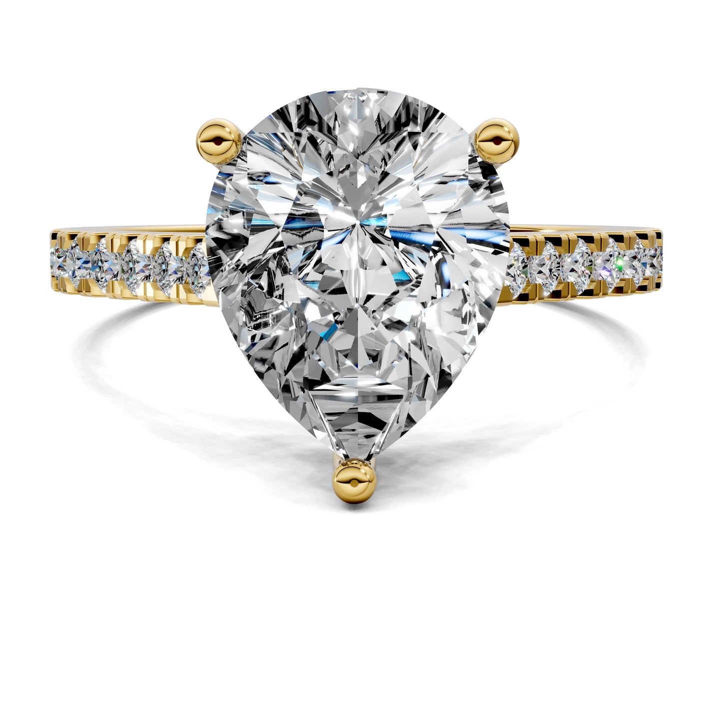 2.5 carat lab grown diamond engagement ring pear cut pavé setting in gold by Opes & Co