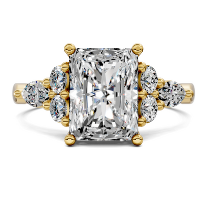 2 carat lab grown diamond engagement ring radiant cut cluster setting in gold by Opes & Co