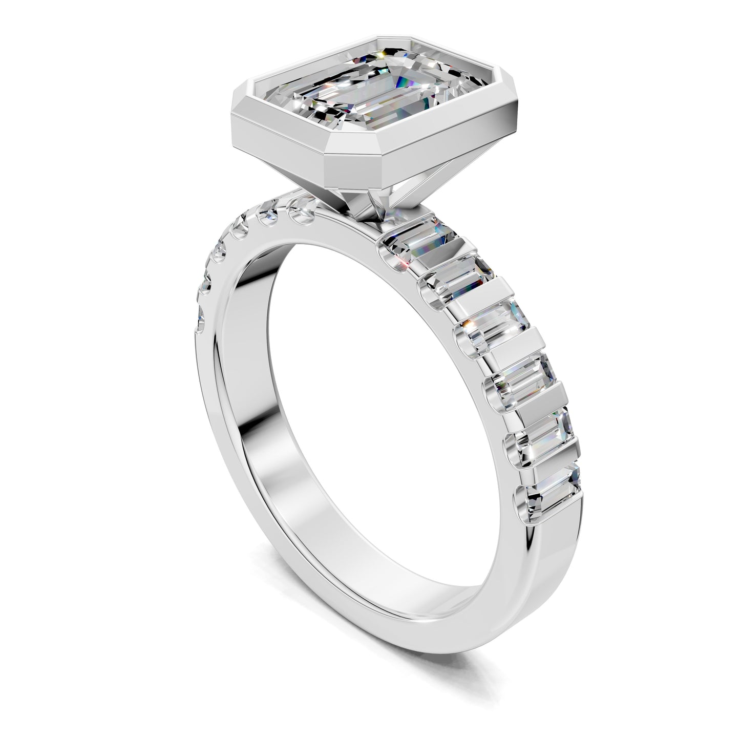Andrea Bezel Radiant Engagement Ring - 2ct Emerald Lab Grown Diamond