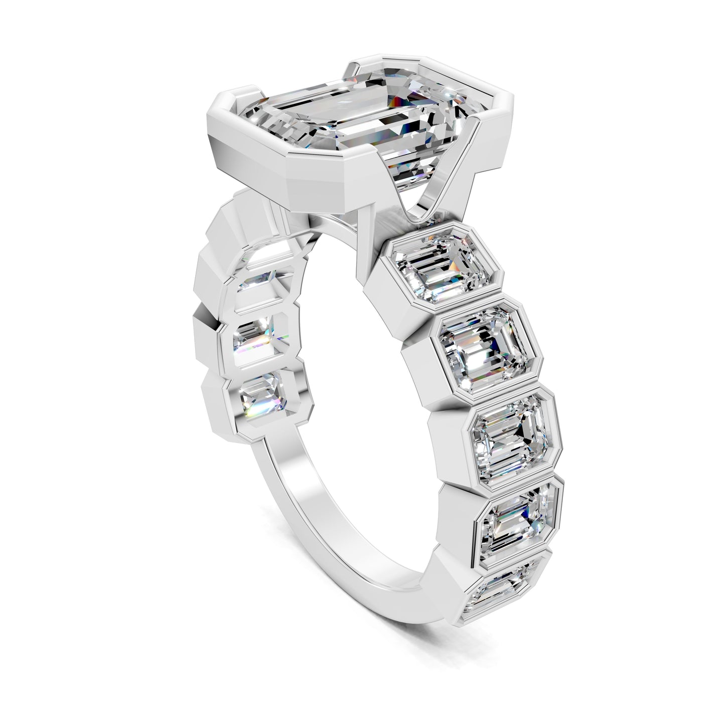 Lindsay Eternity Engagement Ring – 3ct Emerald Cut Lab Grown Diamond
