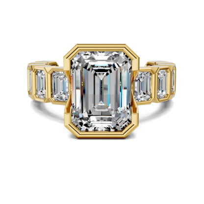 3 carat lab grown diamond engagement ring emerald cut eternity setting in gold by Opes & Co