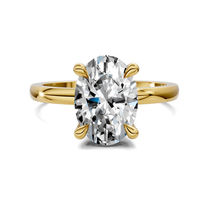 2.5 carat lab grown diamond engagement ring oval cut hidden halo in gold by Opes & Co