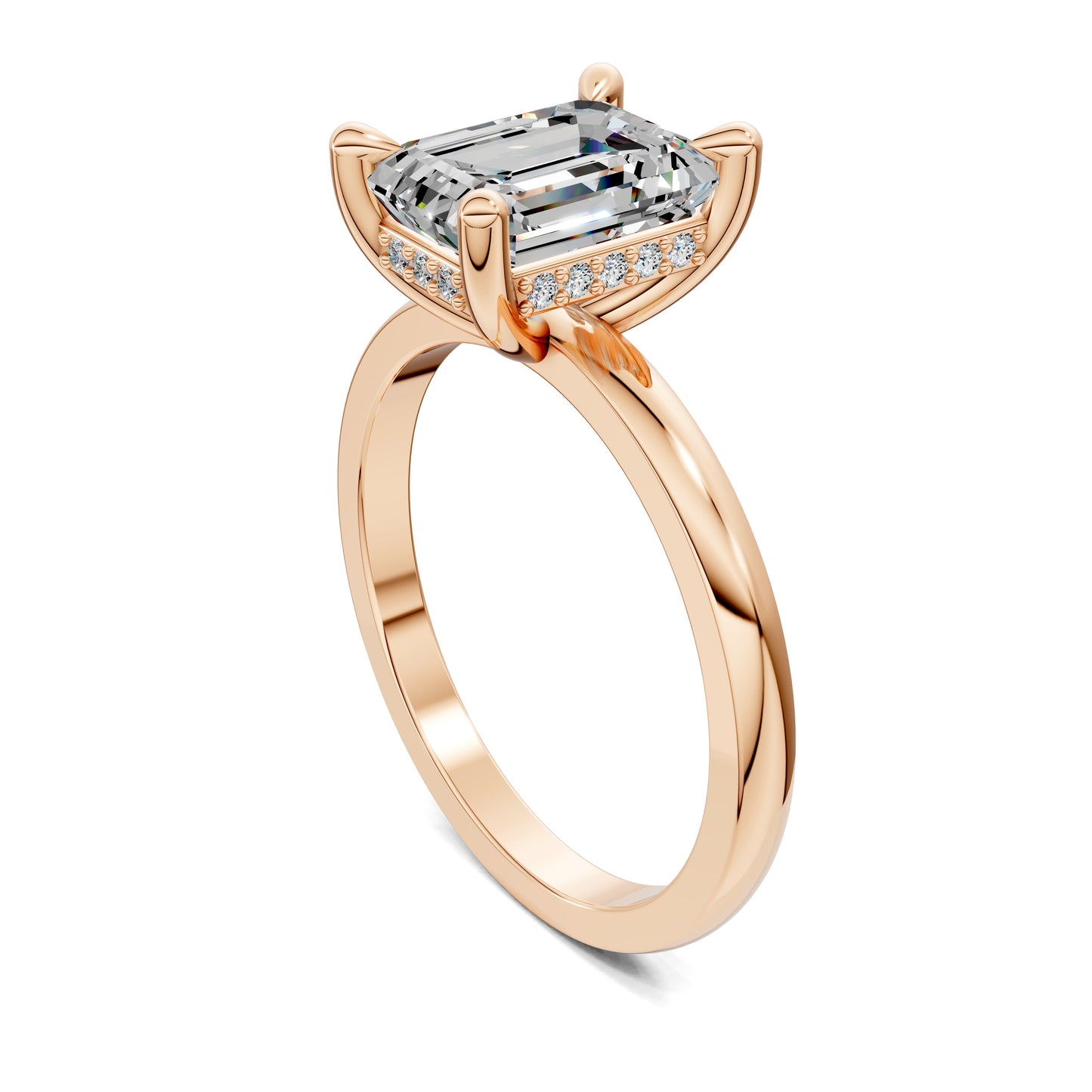 April Hidden Halo Engagement Ring – 2.5ct Emerald Cut Lab Grown Diamond