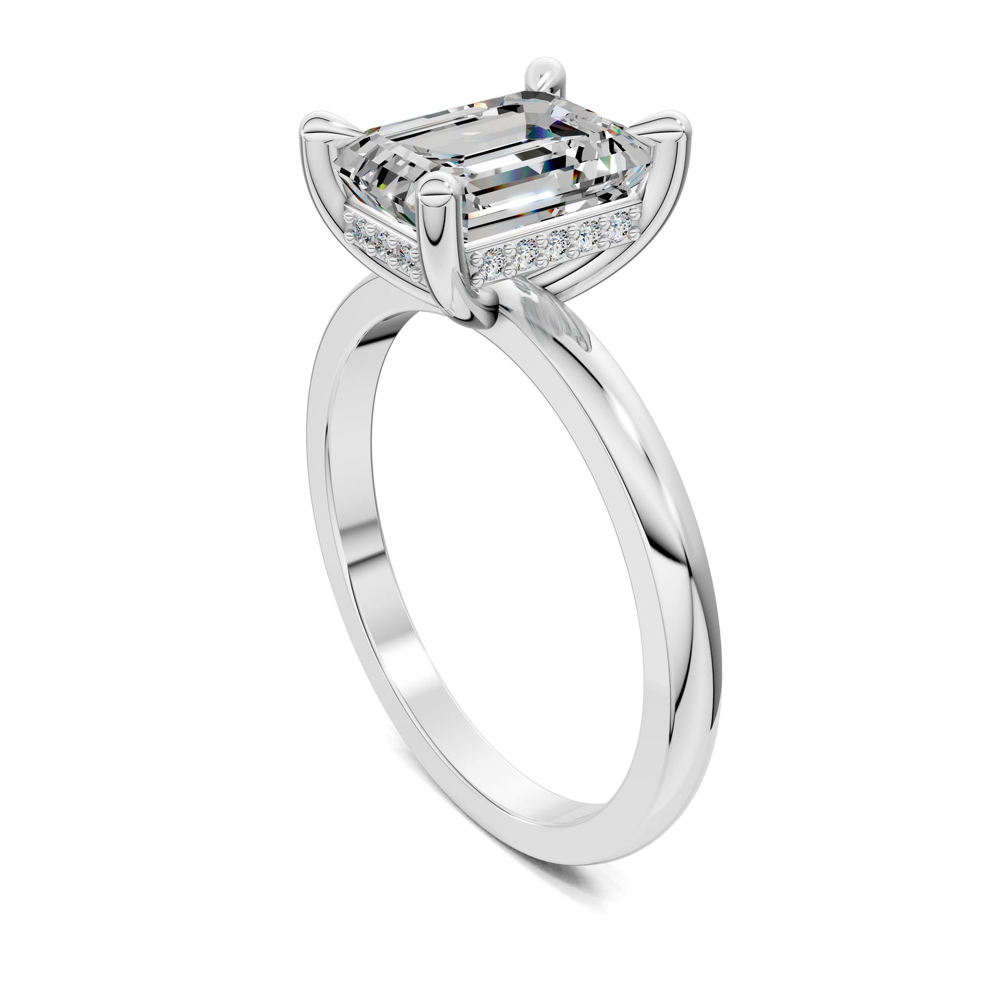 April Hidden Halo Engagement Ring – 2.5ct Emerald Cut Lab Grown Diamond