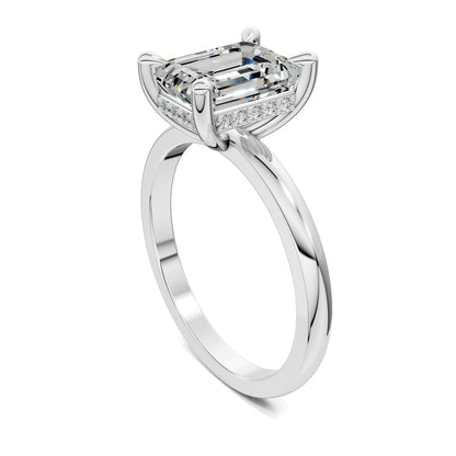April Hidden Halo Engagement Ring – 2.5ct Emerald Cut Lab Grown Diamond