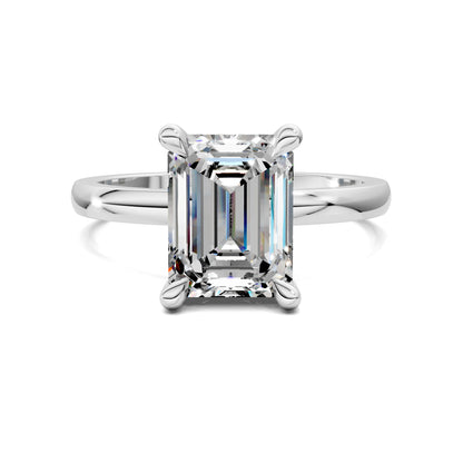 2.5 carat lab grown diamond engagement ring emerald cut hidden halo in gold by Opes & Co