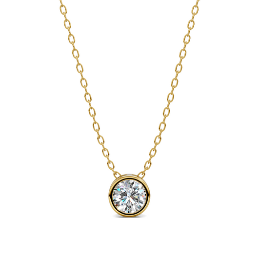 1 carat bezel solitaire diamond necklace with lab grown diamonds in gold by Opes & Co