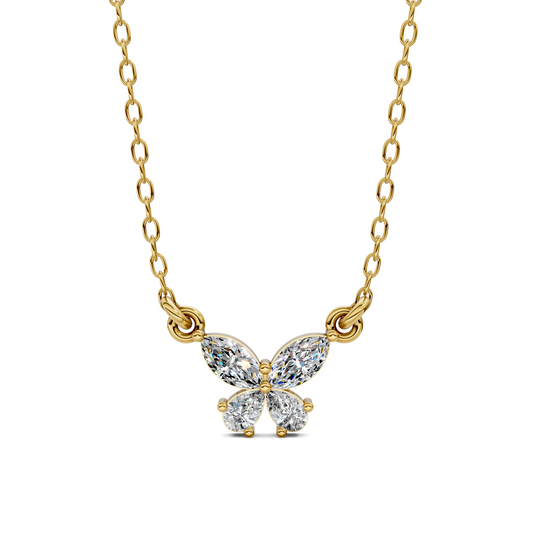0.70 carat gold butterfly diamond necklace with VVS DEF lab grown diamonds by Opes & Co