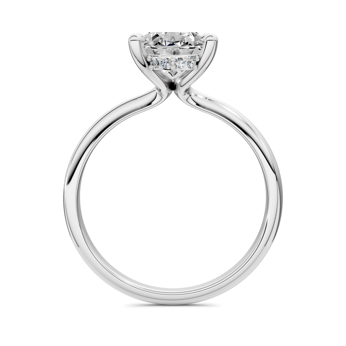 Lightweight Hidden Halo ring with prong-set center stone and hidden halo on round band