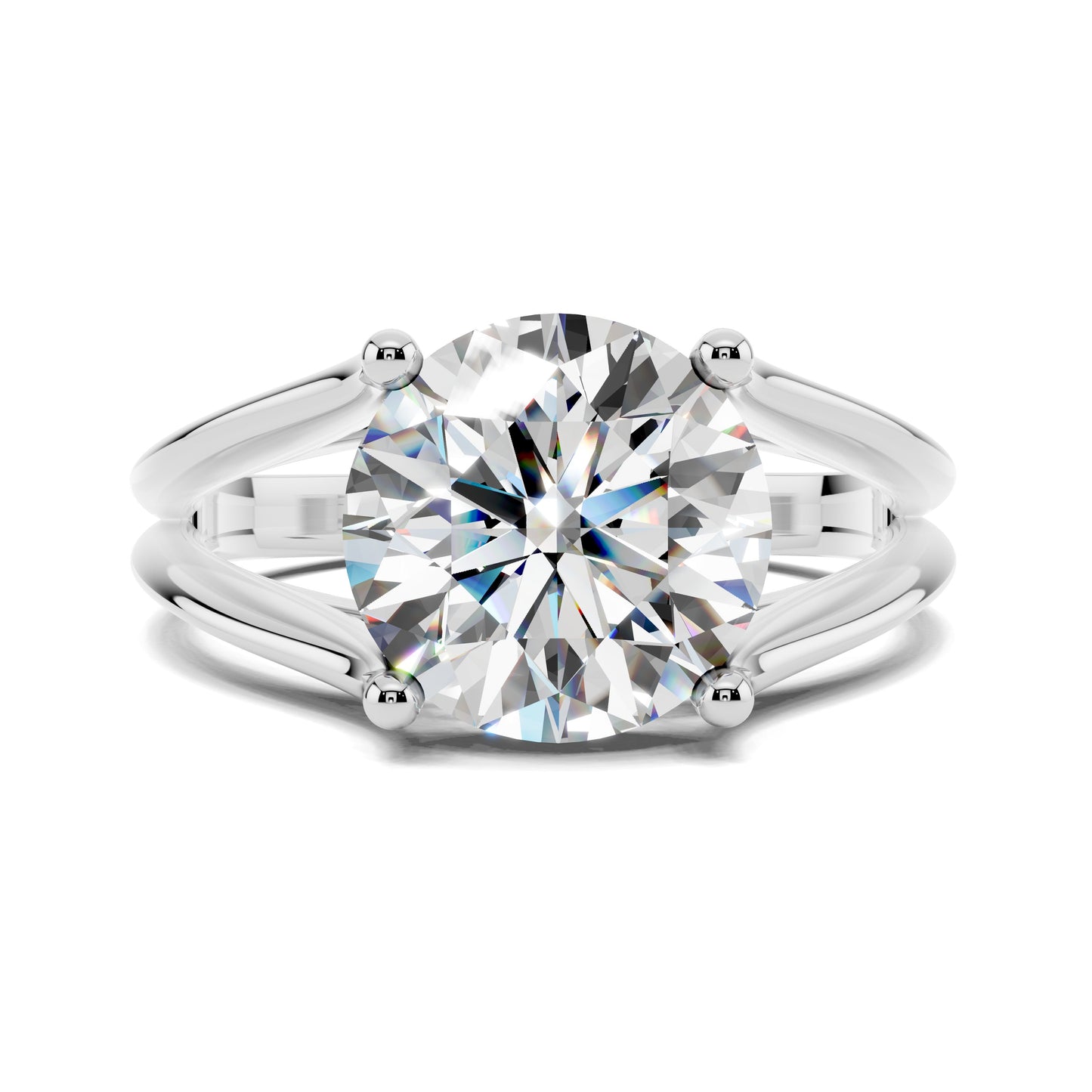 2.5 carat lab grown diamond engagement ring round cut split shank solitaire in gold by Opes & Co