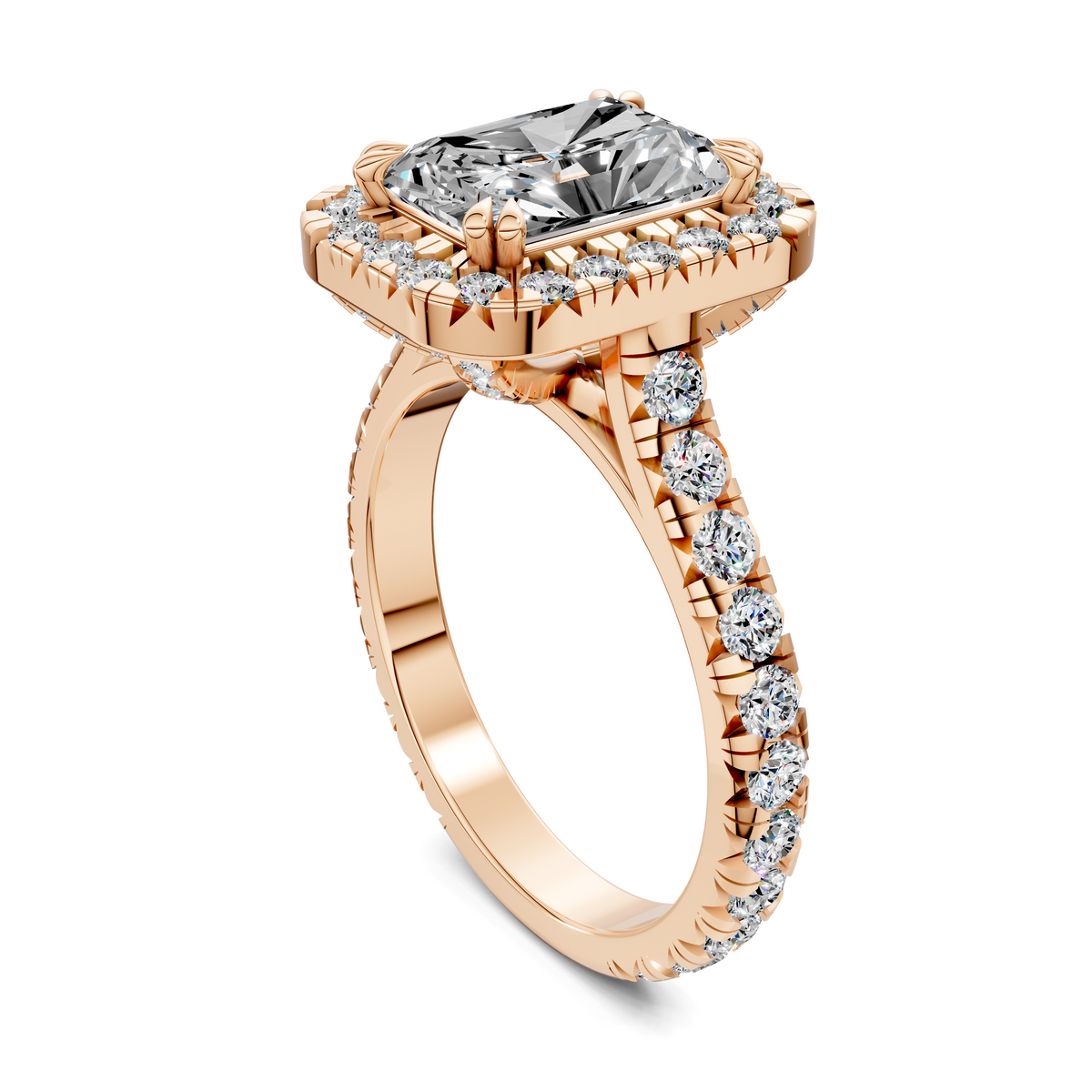 Opes Halo Cathedral ring in rose gold with oval center stone and pavé band