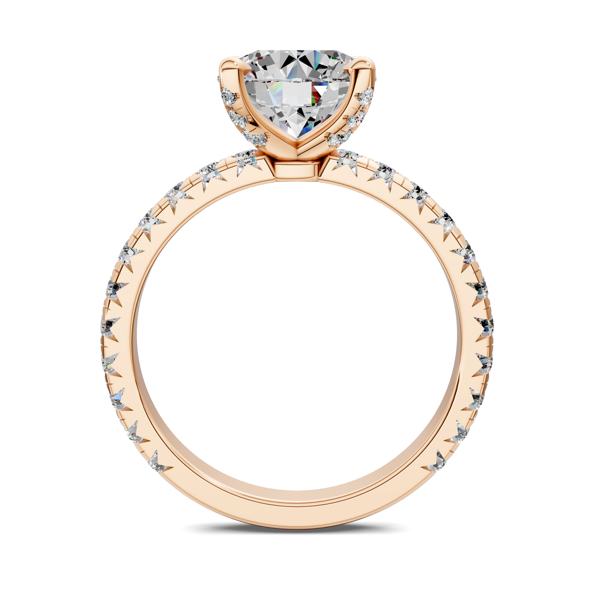 Opes claw accent ring with round center stone and pavé shoulders