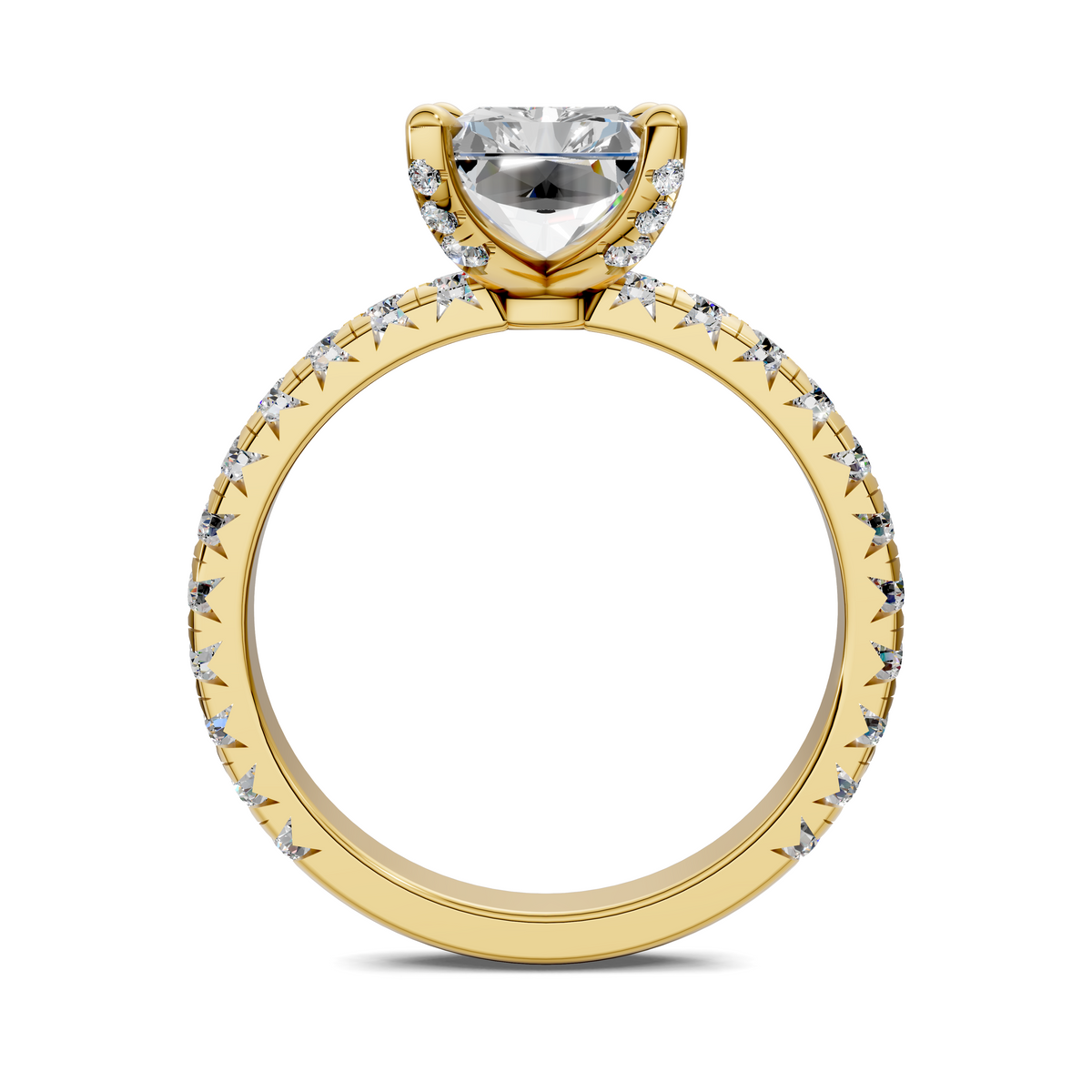 Opes claw accent ring, yellow gold with claw-set clear center stone and diamond halo