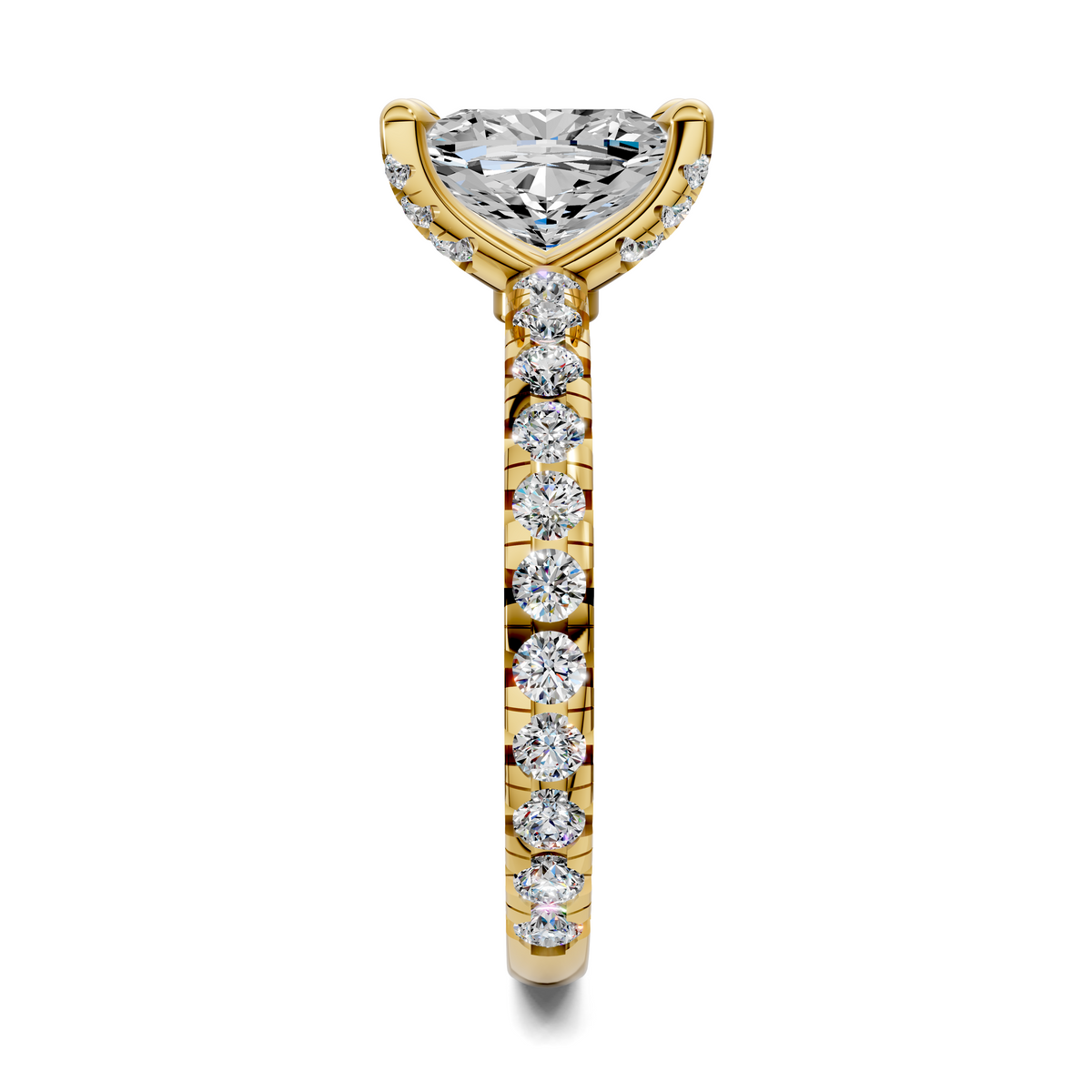 Opes claw accent ring in yellow gold with clear center stone and pavé band