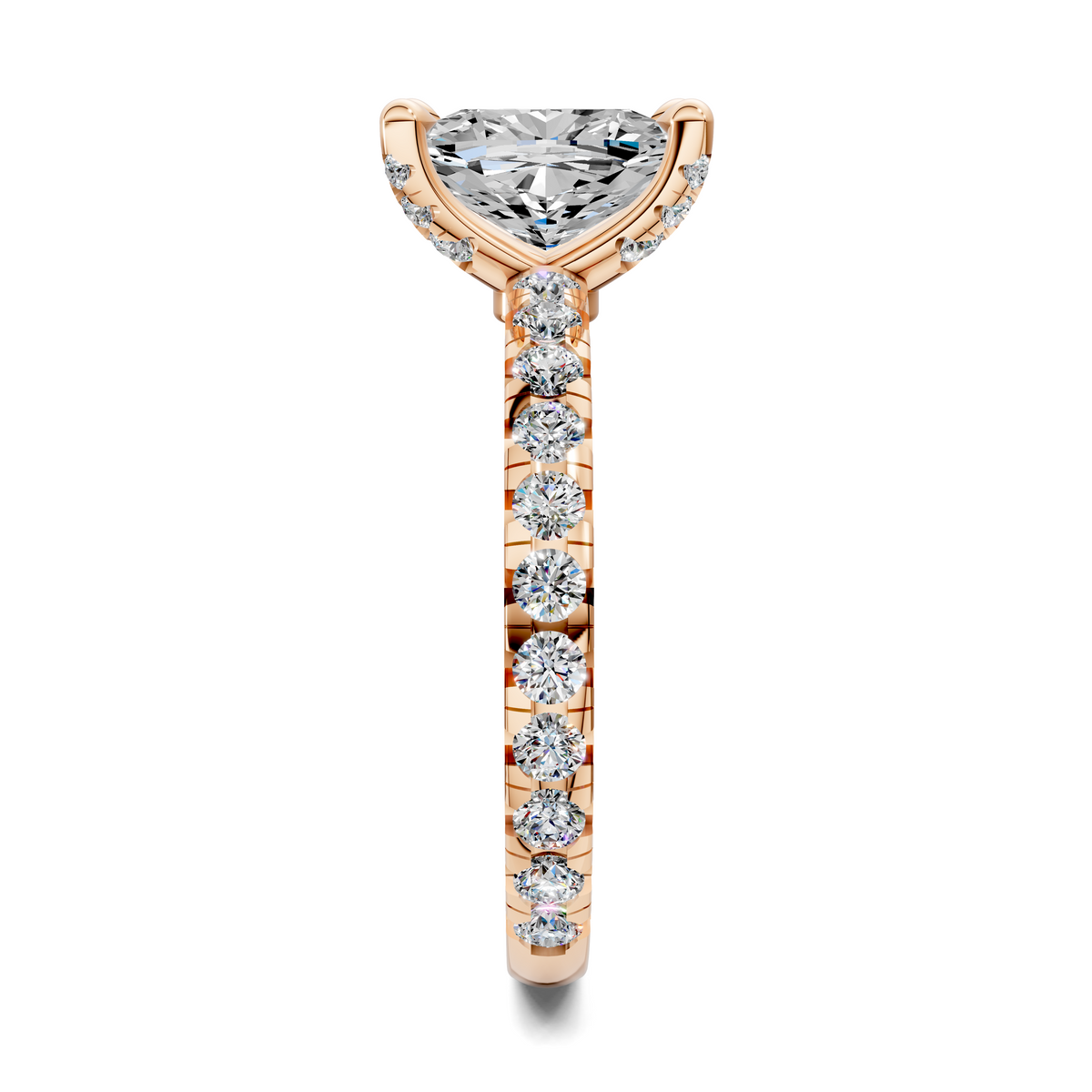 Opes claw-set accent ring in rose gold with large top stone and prong-set row