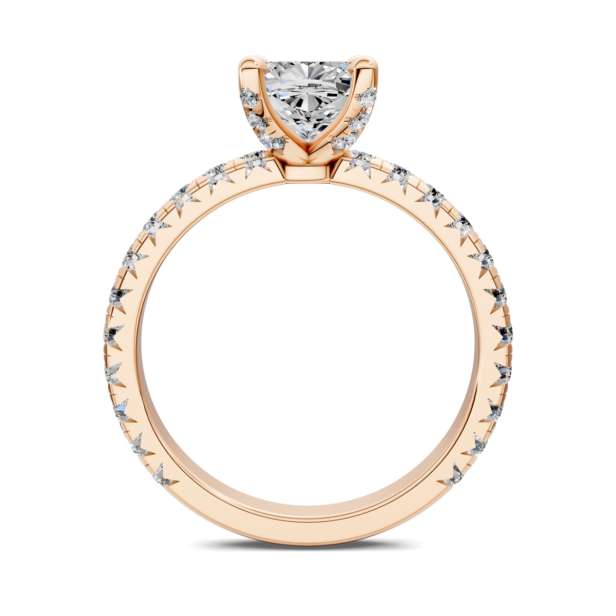 Opes claw accent ring in rose gold with prong-set stones around the band