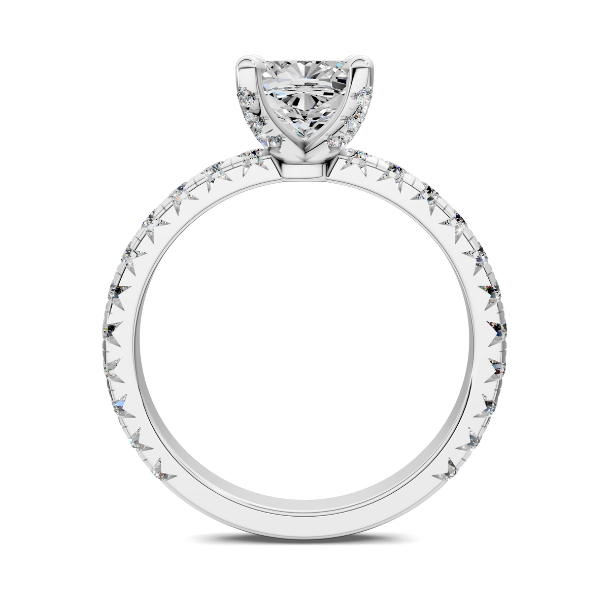 Opes claw accent ring in white gold with round pavé band and center stone