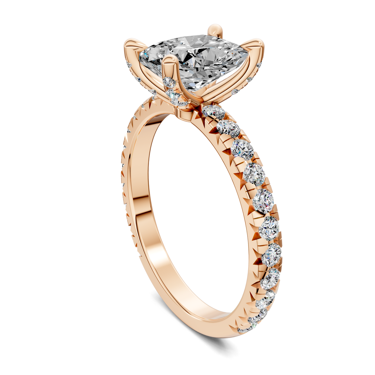 Opes claw accent ring in rose gold with oval center stone and pavé band
