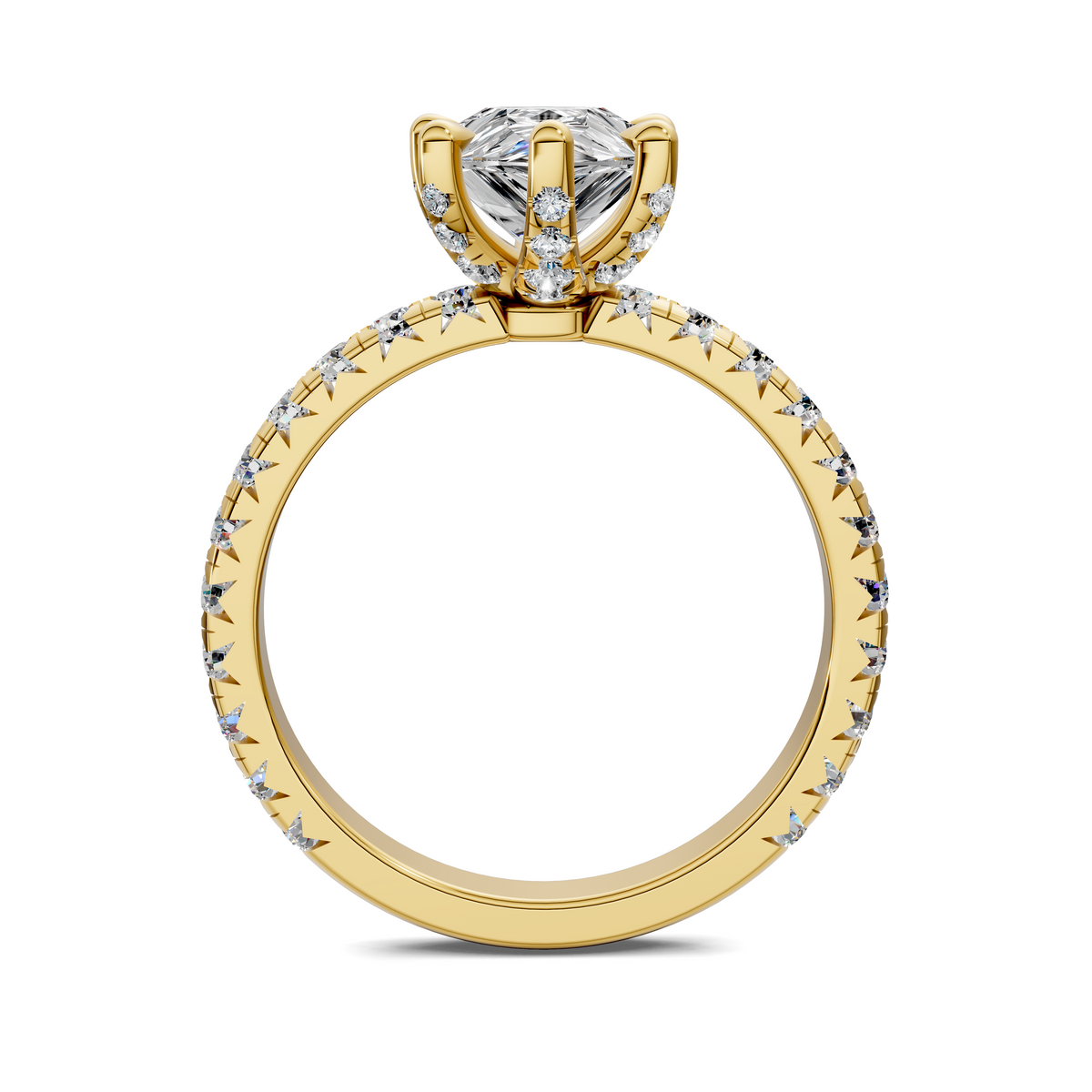 Opes Claw Accent Ring in yellow gold with a round diamond center stone and pavé accents