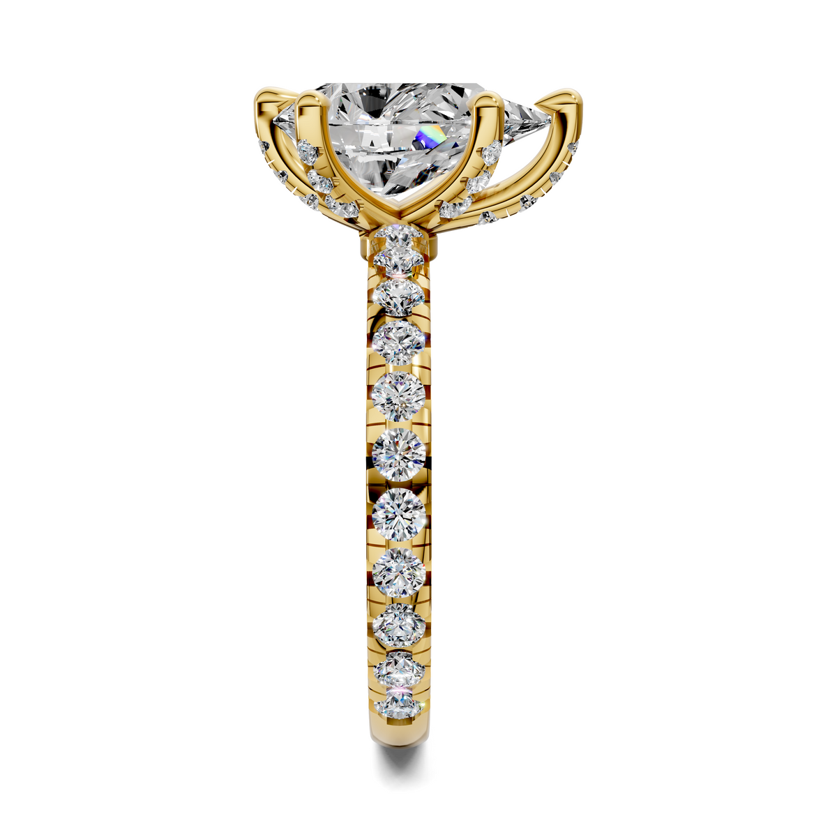 Opes Claw Accent Ring in yellow gold with large round clear center stone