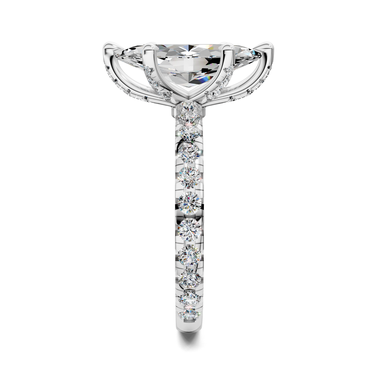 Opes claw accent ring in white gold with a round center stone and pavé band