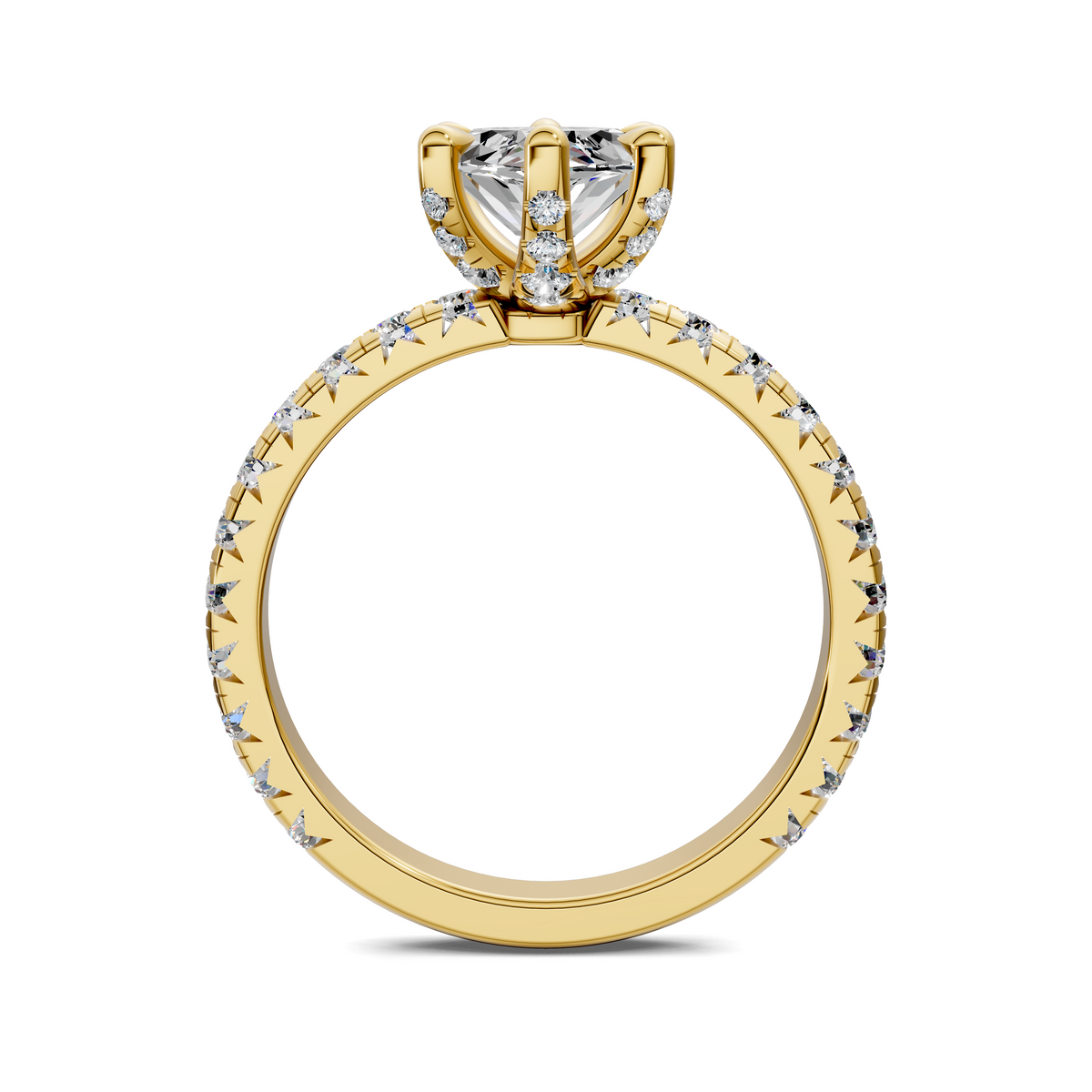 Opes Claw Accent Ring in yellow gold with prong-set round center stone and pavé accents