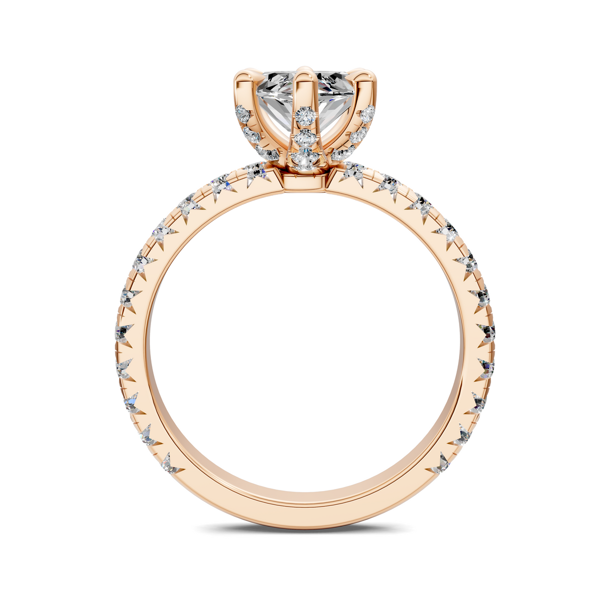 Opes Claw Accent Ring in rose gold with round center stone and pavé-set band