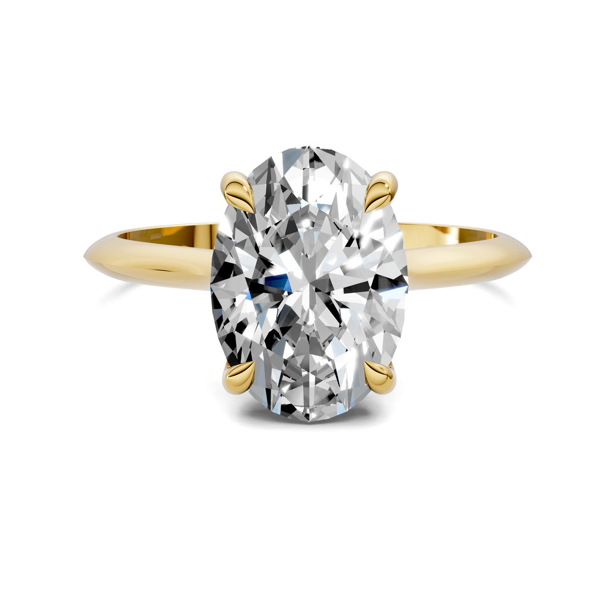 Yellow gold solitaire ring with large oval-cut diamond and four-prong setting