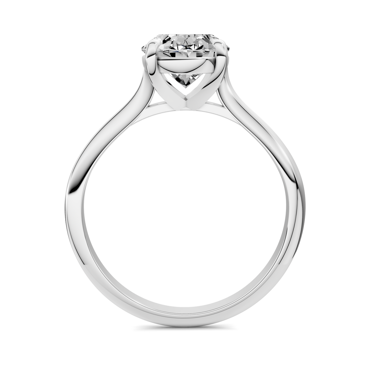 White gold solitaire diamond ring with round center stone and four-prong setting
