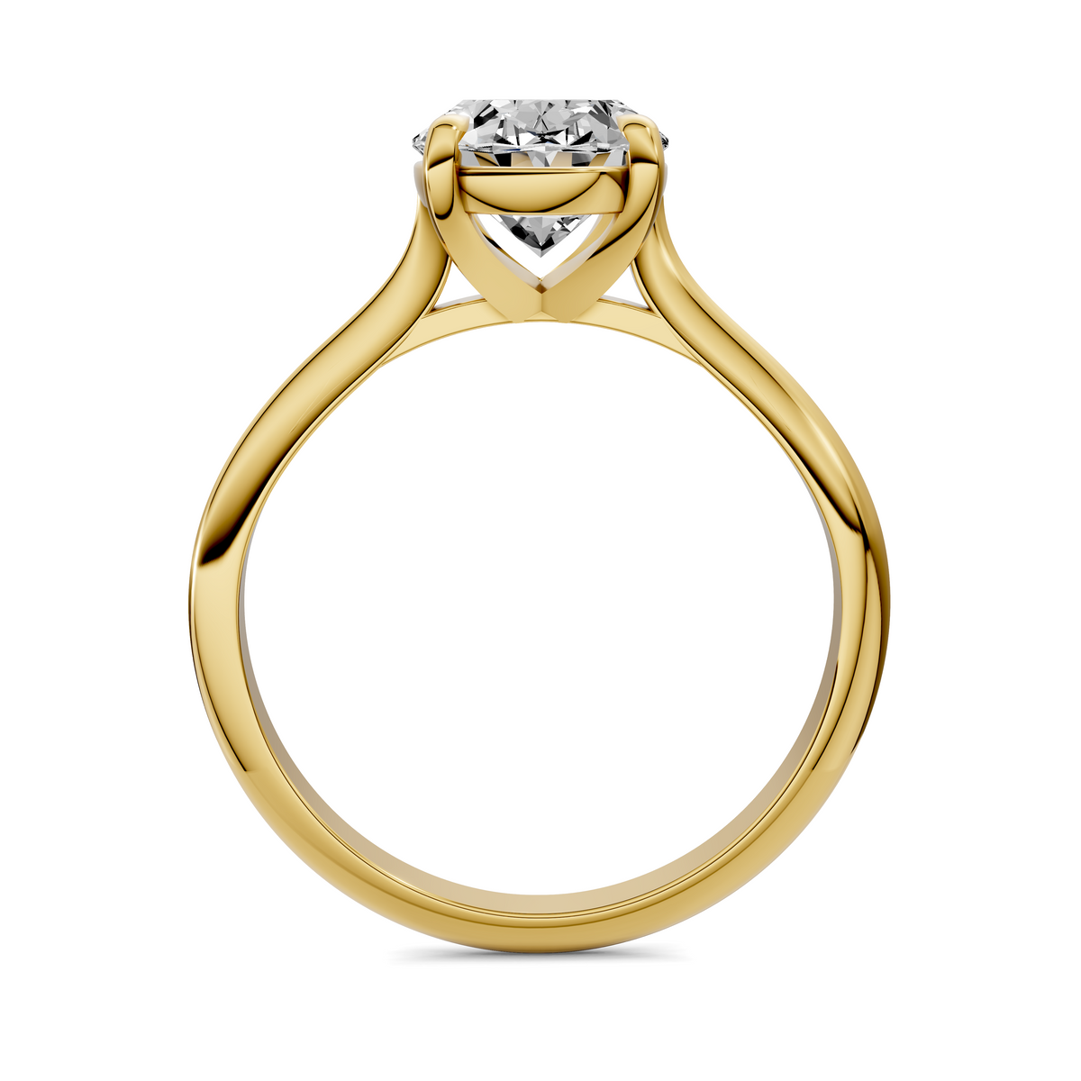 Yellow gold solitaire engagement ring with oval-cut diamond, top view