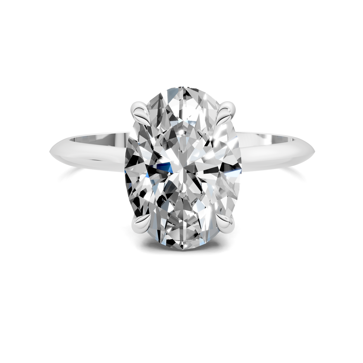 White gold solitaire ring with oval-cut diamond and four-prong setting